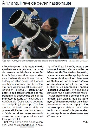 Ouest France dimanche 20 juillet 2019 Florian