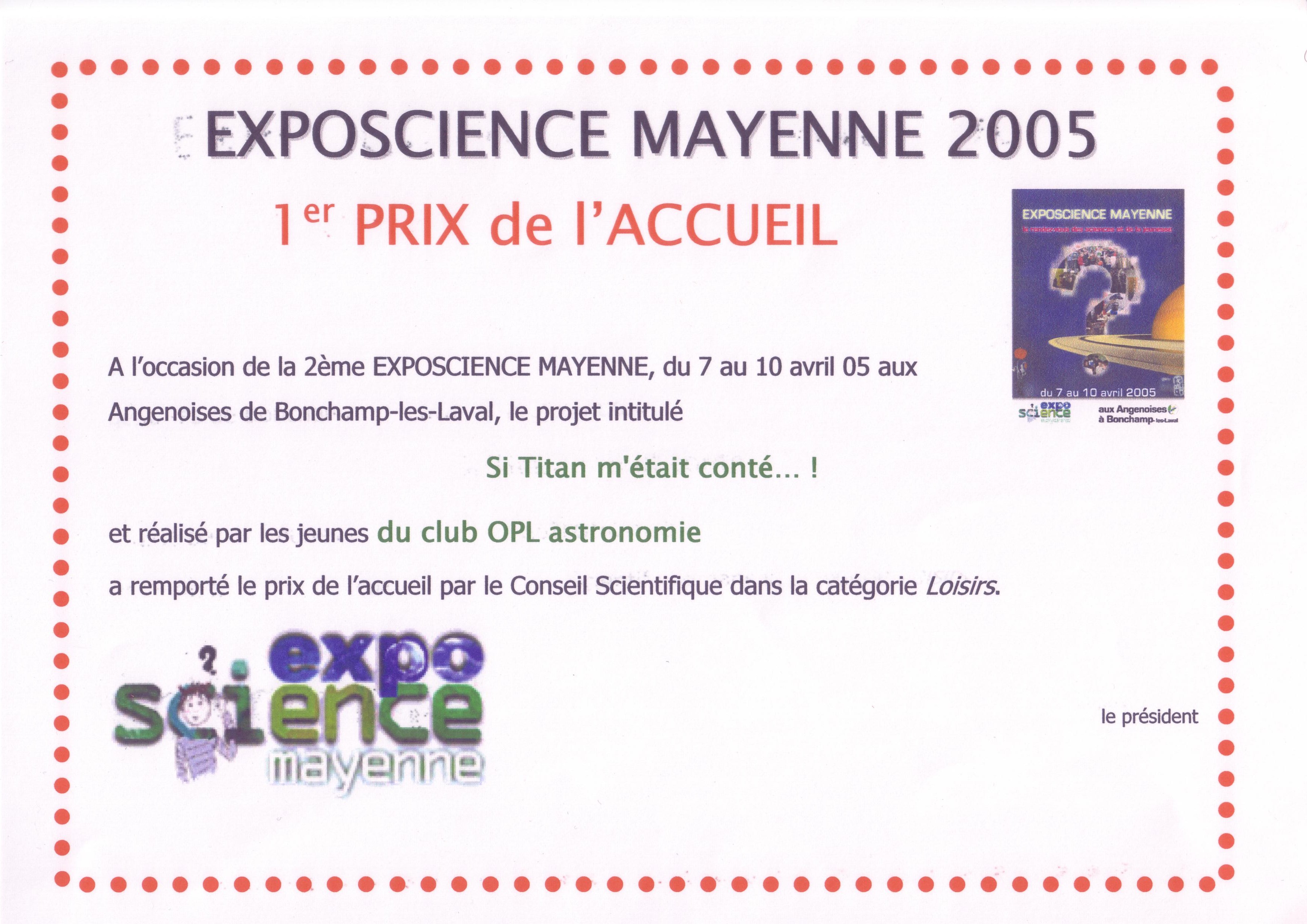 prix accueil Exposcience 53